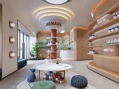 现代极简母婴店 奶粉店售卖厅 展厅 儿童奶粉店