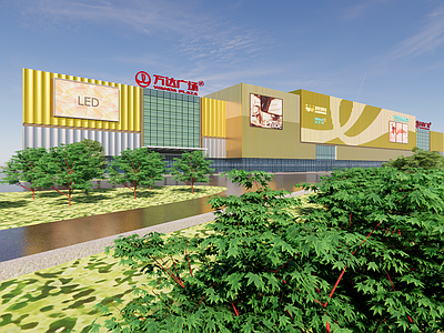现代极简商场建筑 现代商业广场 万达商业mall