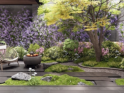 现代室内景观 藤蔓 花草组合 灌木 植物堆 户外桌椅