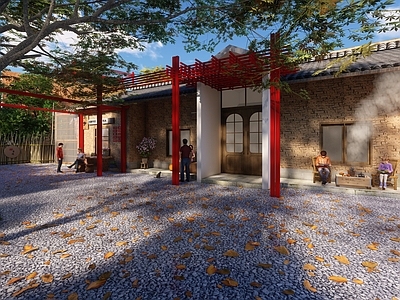 现代中式风格建筑 乡村 夯土房