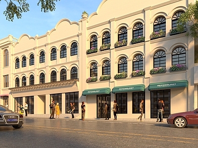 欧式美式商业街 欧式商业建筑 沿街门面