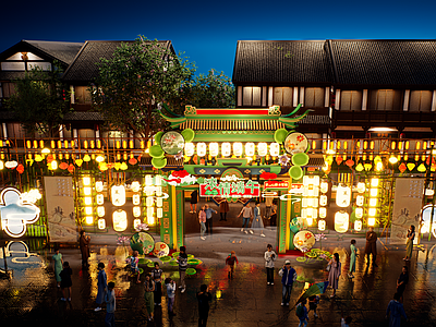 现代新中式商业景观 网红打卡国潮古风 灯笼灯会集市美陈 酒吧夜市摆摊氛围 人间烟火气 端午节主题活动