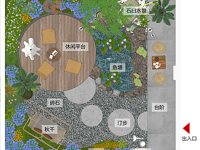 现代新中式乡村庭院 私家庭院 小院景观 花镜 生态鱼塘 石臼水景