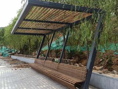 现代廊架 7字造型廊架座凳 格栅镂空廊架座凳 施工图