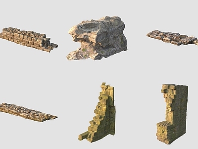 中式石头 古代青石板路围墙