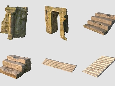 中式石头 古代台阶拱门围墙