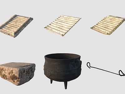 中式石头 古代台阶鼎炉铁钩