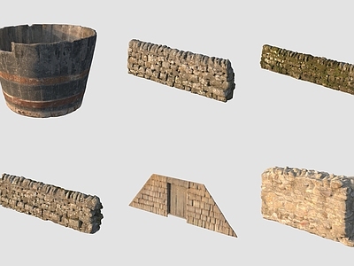 中式石头 古代木桶石头围墙