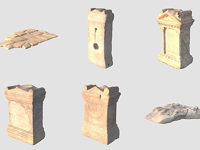 中式景观雕塑 古代石板路石柱石 石雕塑