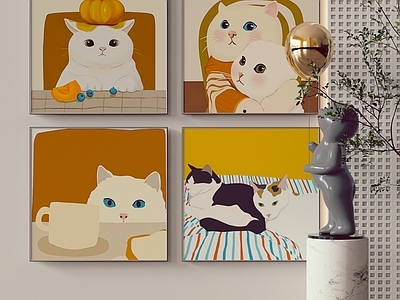 现代奶油挂件 现代小猫装饰画 奶油风组合挂画 卡通雕塑摆件
