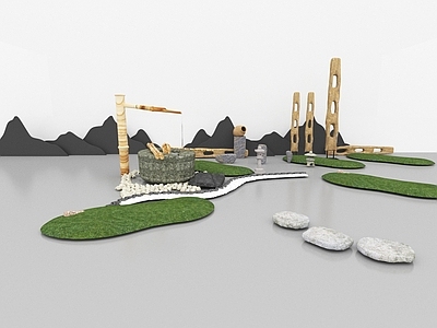 现代假山水景 水井