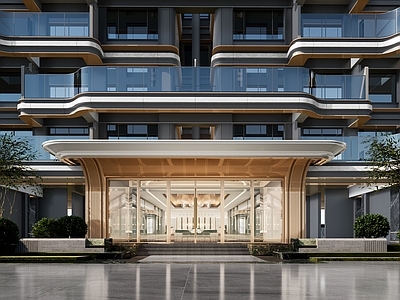 现代小区建筑 架空单元门头 酒店式单元门头