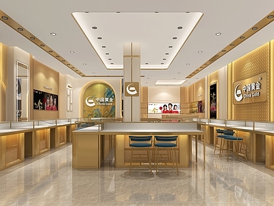 轻奢珠宝店 中国黄金 黄金珠宝首饰店 珠宝柜台 看货柜
