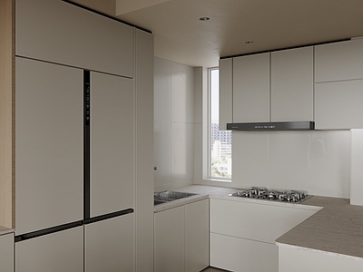 现代奶油开放式厨房 餐厅厨房 半开放式厨房 岛台厨房 吧台厨房