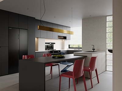 现代意式家居餐厅 卡座餐厅 岛台餐厅 黑白灰餐厅 无主灯餐厅 开放式餐厅