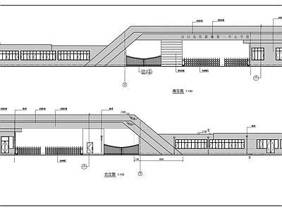 现代学校建筑 中学校门建施图 校门值班室门卫 施工图