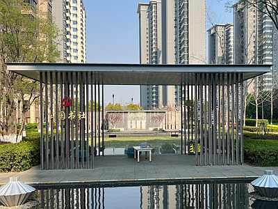 现代廊架 镂空格栅休憩凉亭 施工图