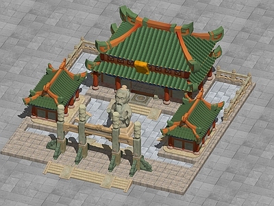 中式复古古建筑 孔庙 场景建筑