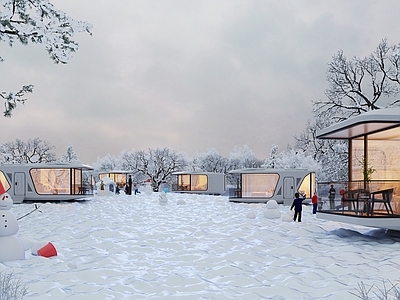 现代民宿 雪景 雪村 雪地民宿 太空舱民宿 冰雪大世界
