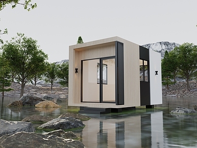 现代艺术风格建筑 滨湖小屋 滨水景观 滨水小屋