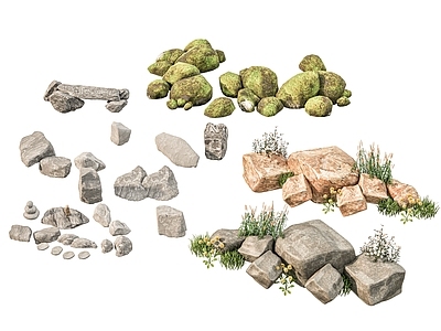 现代石头 新中式庭院石头 庭院小品 石头景观 苔藓植物青苔 青苔石头小品