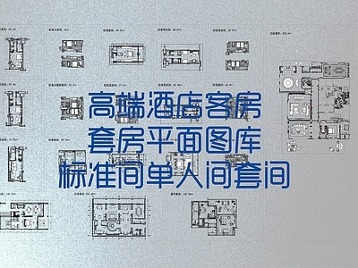现代酒店建筑 高端酒店客房套房 客房平面图库 标准间单人间套间 施工图