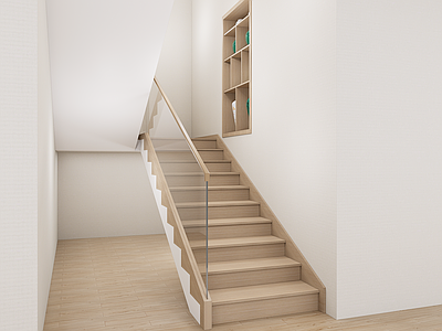 现代楼梯间 现代玻璃楼梯扶手 简约楼梯扶手 玻璃护栏 转角楼梯扶手 室内实木玻璃扶手