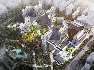 现代小区建筑 康养住宅 现代住宅 规划社区