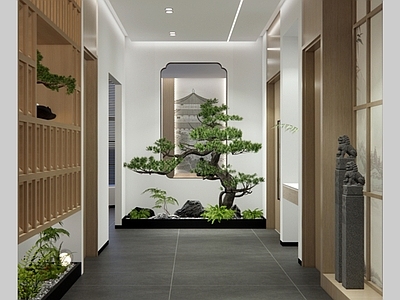 新中式原木棋牌室 新中式茶室 原木走廊 餐厅