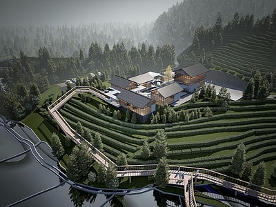 现代小公建 建筑连廊 茶山建筑 茶园 茶园上建筑