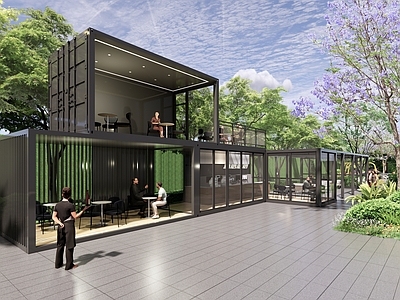 现代简约办公景观 集装箱 办公景观 健身区 植物花境 廊架