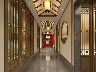 新中式中式中餐厅 餐厅走廊 餐厅过道