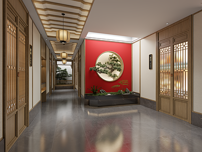 新中式中式中餐厅 餐厅走廊 过道