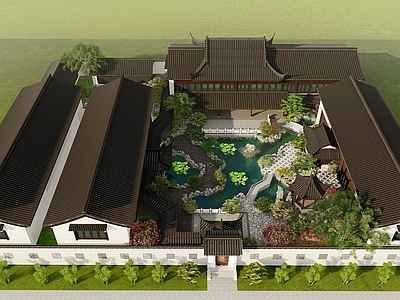 中式新中式别墅庭院 中式庭院 中式酒店庭院 中式会所庭院