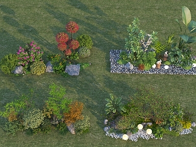 植物堆 现代庭院植物组合 造型紫薇树 灌木绿植