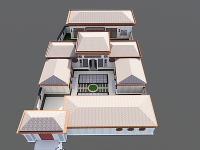 新中式中式四合院 中式合院 新中式合院 合院别墅 自建合院