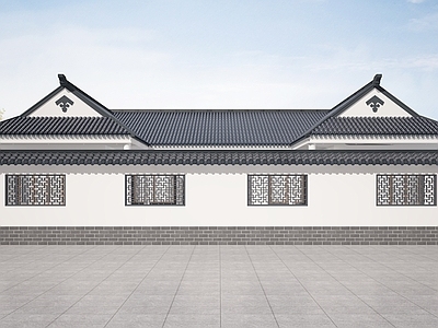 新中式中式四合院 围墙 屋顶 屋檐 窗花 自建房