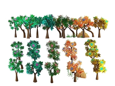 现代办公桌 卡通植物绿植大树