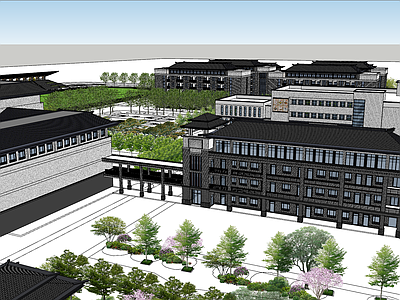 新中式学校建筑 学校教学楼