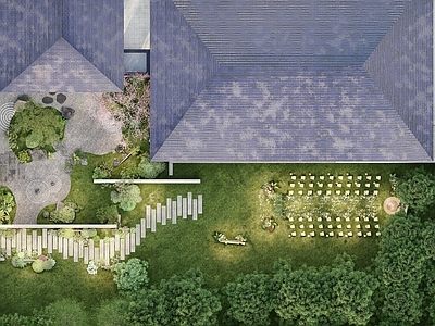 新中式现代别墅庭院 庭院景观