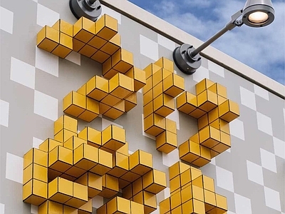 现代极简艺术装置 外墙装置 墙面改造 墙面雕塑