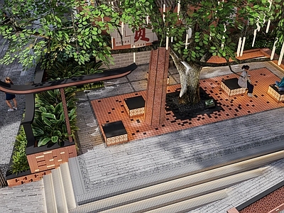 中式商业景观 城市更新旧改项目 相思古榕 文化商业街区 文化广场特色铺装 特色景墙