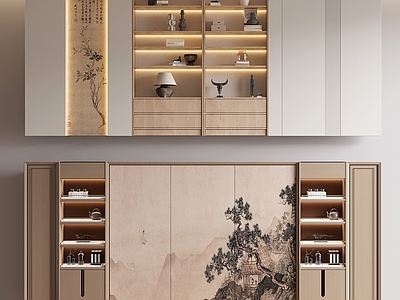 新中式禅意其他柜子 装饰柜背景墙 宋式风 书柜 茶柜