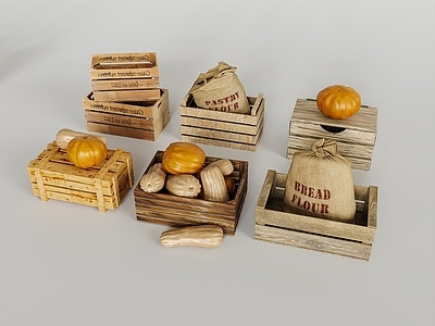 复古工业甜品面包店 面包店软装摆件 农产品堆头组合 木箱木盒周转箱 复古摆件组合 面包店