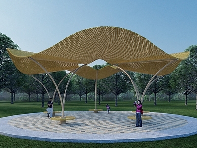 新中式原木办公景观 竹编 简约 观景 景观亭 公园景观