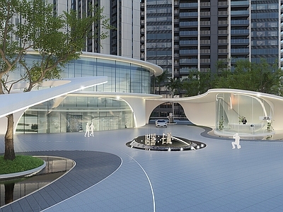 现代小区建筑 小区入口 特色岗亭 入口景观 售楼中心 曲线异形建筑