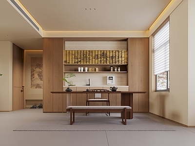 新中式中式家居餐厅 宋式美学餐厅 酒柜 茶室 茶水吧 岛台餐厅