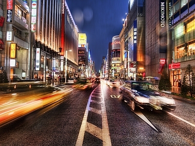 现代街道外景 商业街外景 街道夜景 人行道 道路