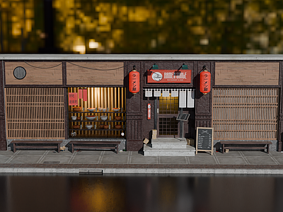 现代商业街 店面 门头 门面 日式拉面馆 橱窗