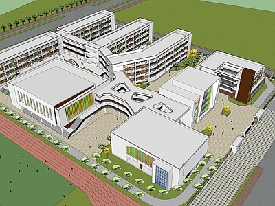 现代学校建筑 教学楼学校 学校操场 现代中学 现代小学